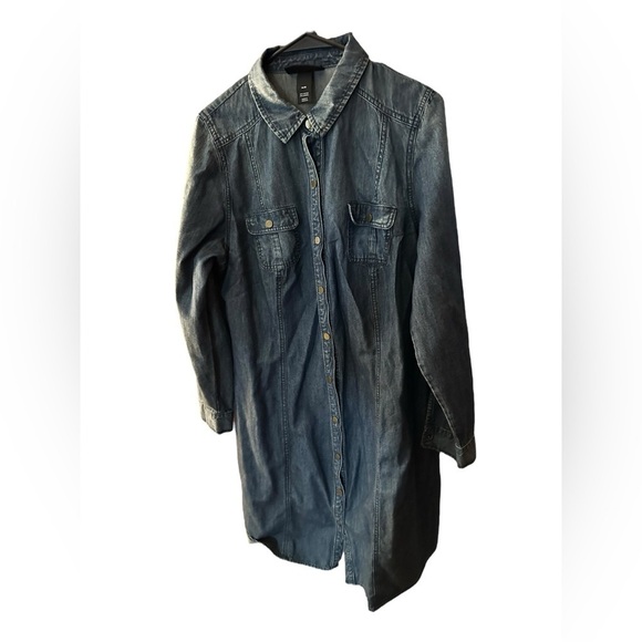 Lane Bryant Plus Size Tunic Shirt Denim Dress Rolltab Sleeves Pockets - Picture 4 of 13